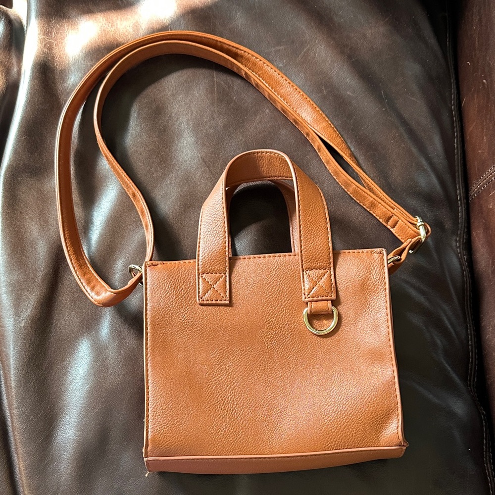 Wild Fable Tan Faux Leather Mini Satchel With Hand and Shoulder Straps
